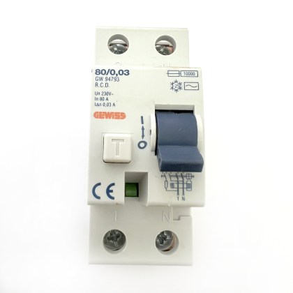 Gewiss GW94793 80A 80 Amp 30mA RCD 2 Double Pole Circuit Breaker